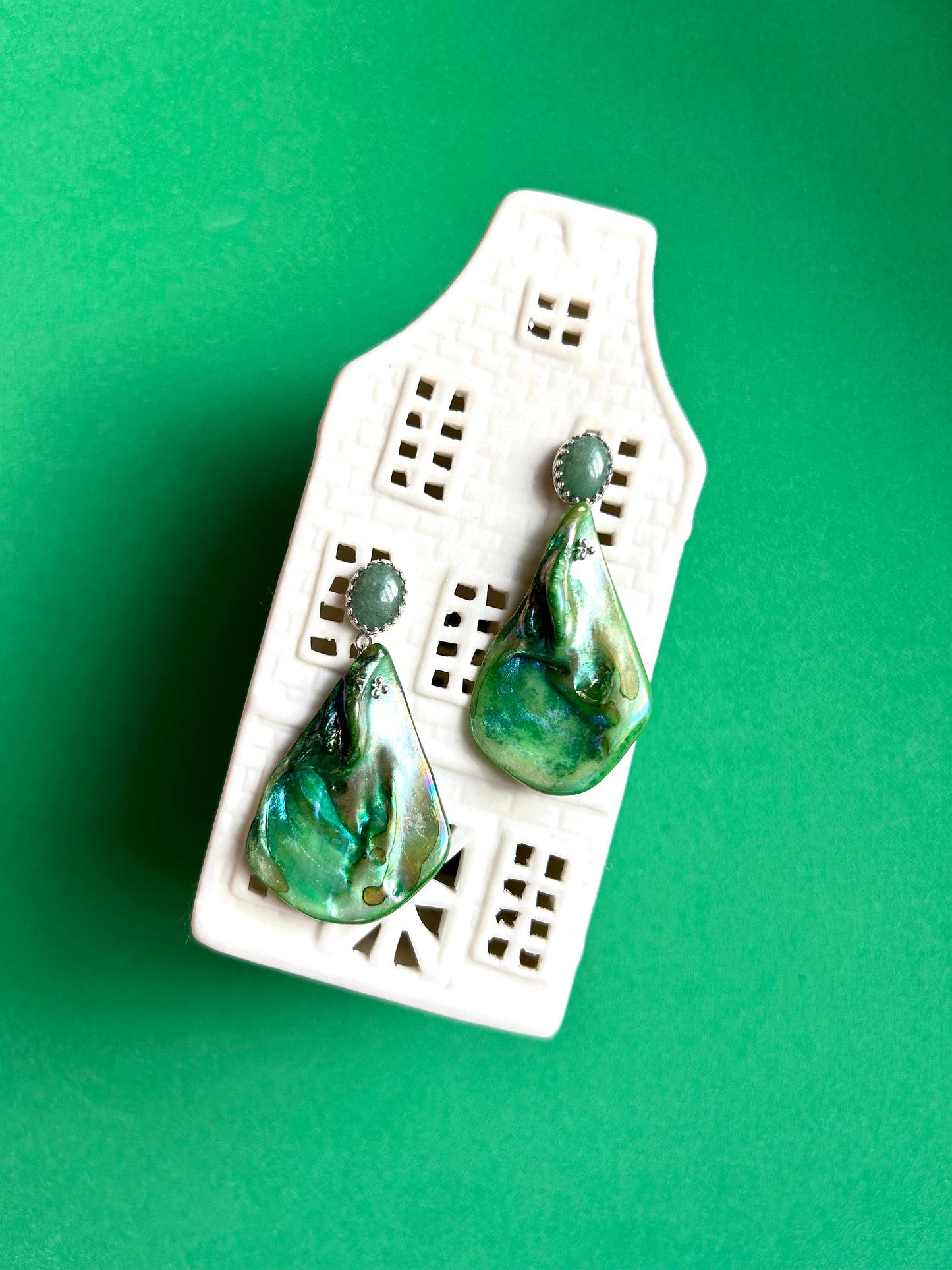 Green Aventurine Shell Earrings