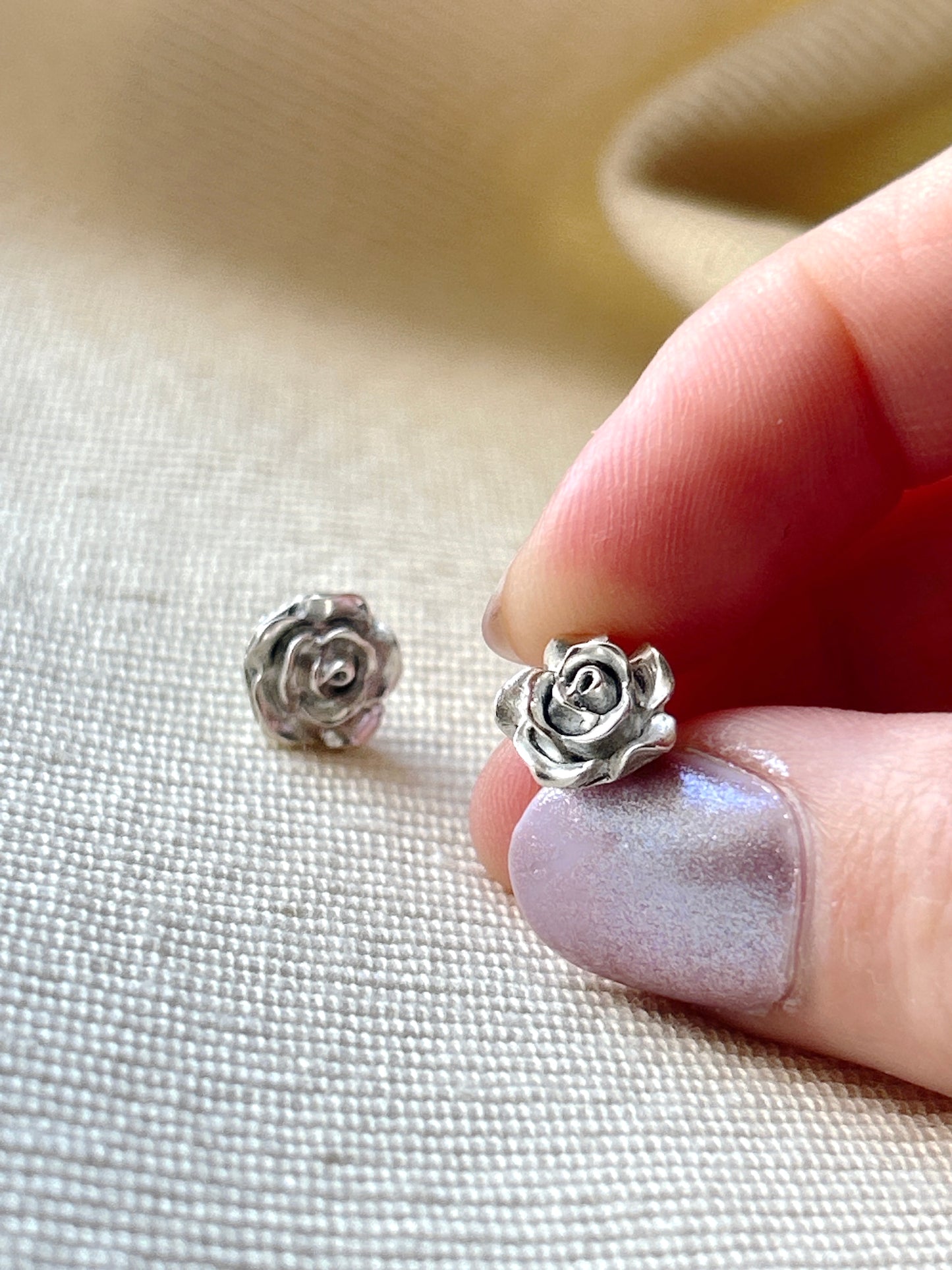 Fine Silver Rose Stud Earrings