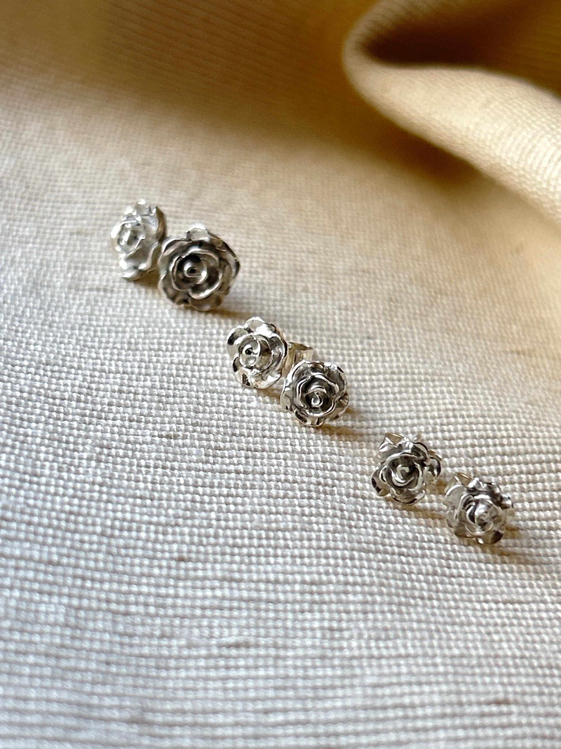 Fine Silver Rose Stud Earrings