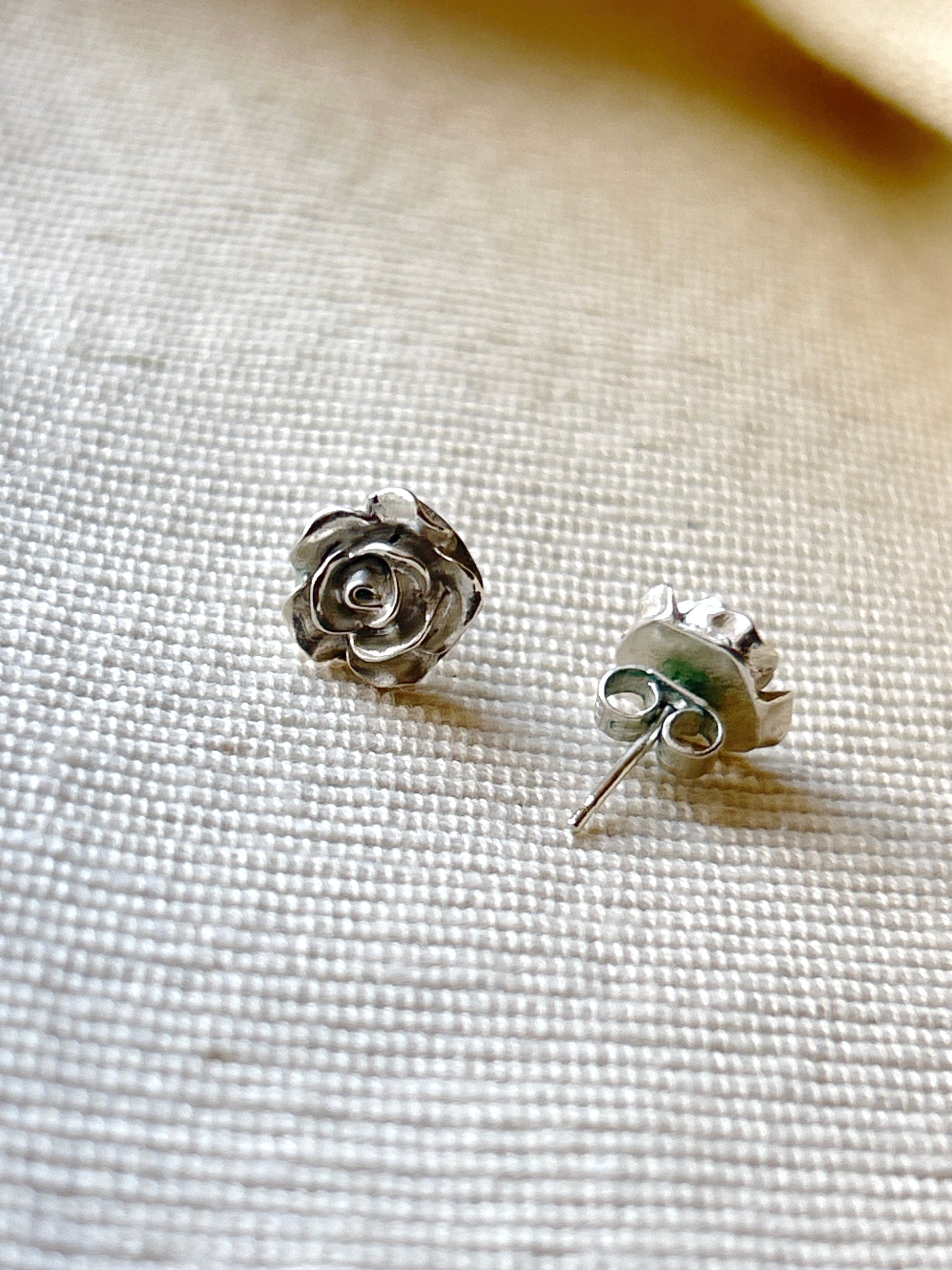 Fine Silver Rose Stud Earrings